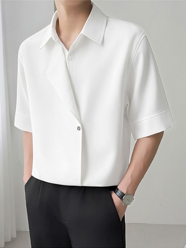 Men's Asymmetric Placket Flap Short Sleeve Shirt SKUL53008