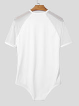 Men's Sheer Mesh Patchwork Short Sleeve Bodysuit SKUL48682