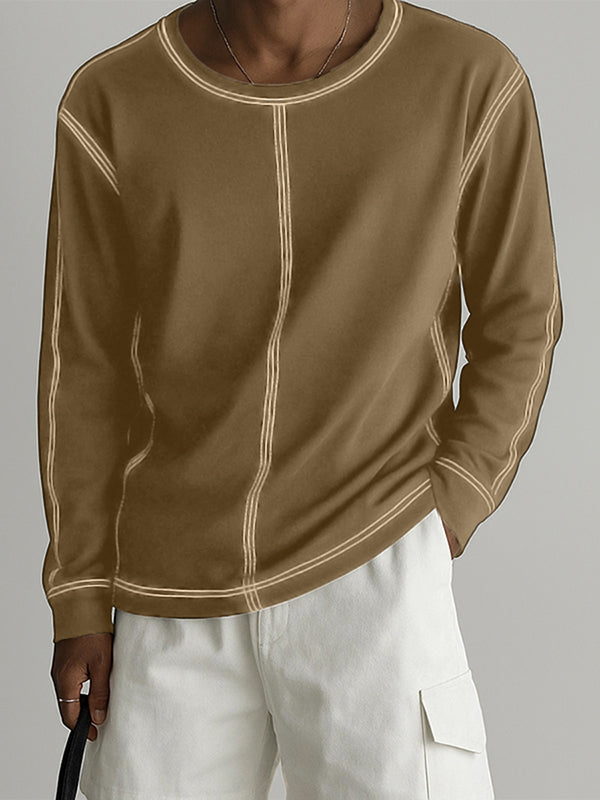 Men's Minimalist Contrast Loose Long Sleeve T-Shirt SKUL30786