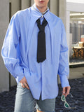 Mens Striped Concealed Placket Long Sleeve Shirt SKUK41759