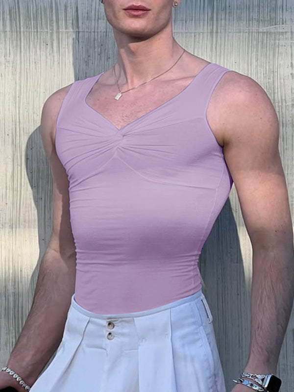 Mens Solid Color Twist Casual Tank SKUL19012