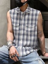 Mens Plaid Gradient Casual Sleeveless Shirt SKUL17804