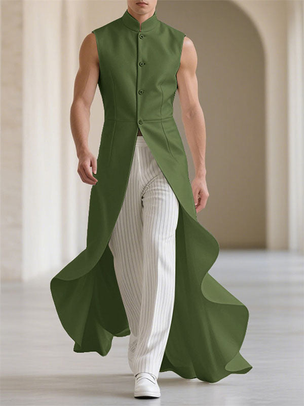 Men's Ruffled Hem Stand Collar Casual Waistcoat SKUL24564