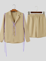 Men's Contrast Color Tie Rope Decor Design Two Pieces Outfit SKUL43785