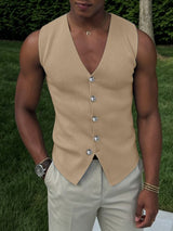 Men's Smart-Casual V-Neck Ribbed Knit Button-Down Waistcoat SKUL76360