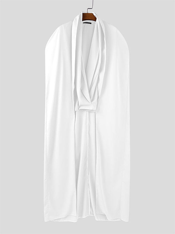 Mens Long Hem Cape Patchwork Short Sleeve Shirt SKUL24603