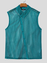 Men's Asymmetrical Diagonal Button Mesh Shirt SKUL60737