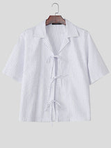Men's Lace Up Patchwork Striped Short Sleeve Shirt SKUL39009