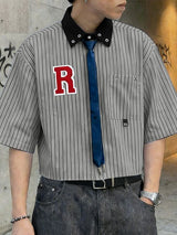 Men's Striped Color Block Collar Short Sleeve Shirt SKUL54733