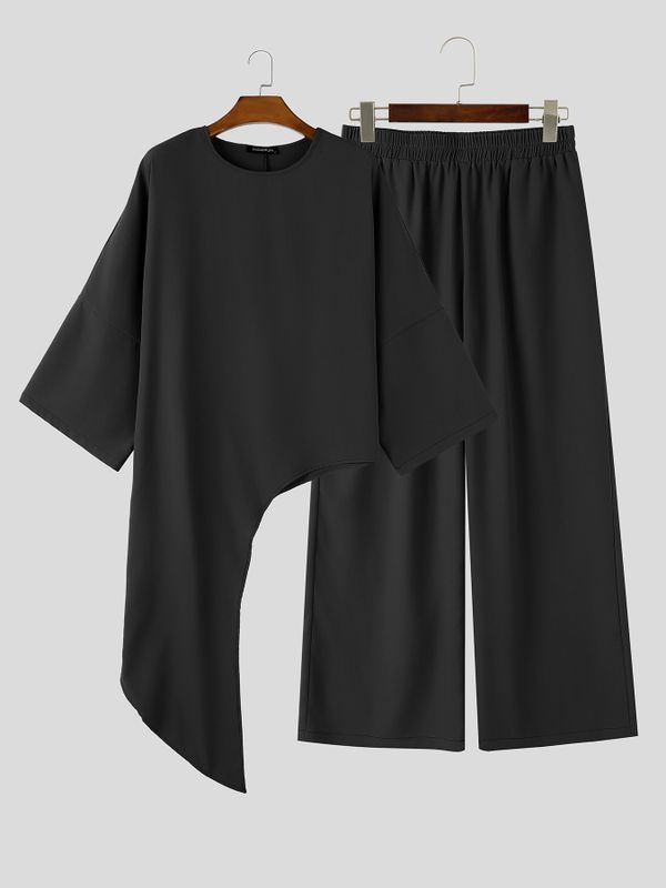 Men's Avant-Garde Minimalist Asymmetrical Drapey Two Pieces Outfit SKUL79636