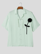 Men's 3D Floral Textured Frog Button Short Sleeve Shirt SKUL60244