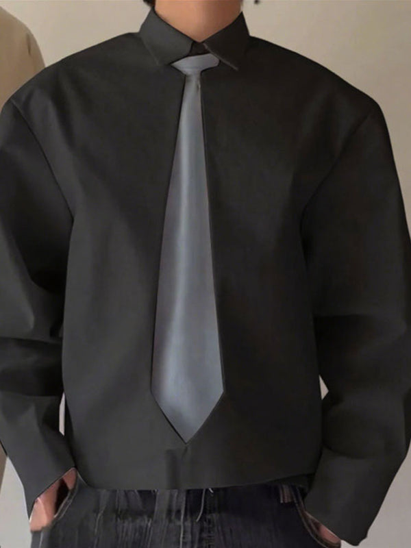 Men's Solid Tie-Shaped Cut Long Sleeve Shirt SKUL34010