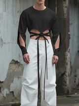 Men's Cross Tie Hollow Out Long Sleeve T-Shirt SKUL29568