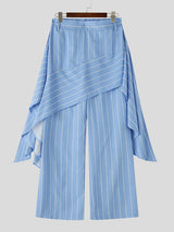Men's Avant-Garde Asymmetric Pinstripe Skirted Layered Wide-Leg Pant SKUL65878