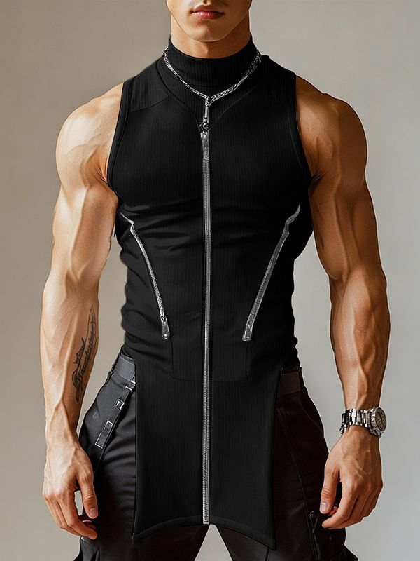 Men's Street Style Deconstructed Zipper Tank SKUL46243