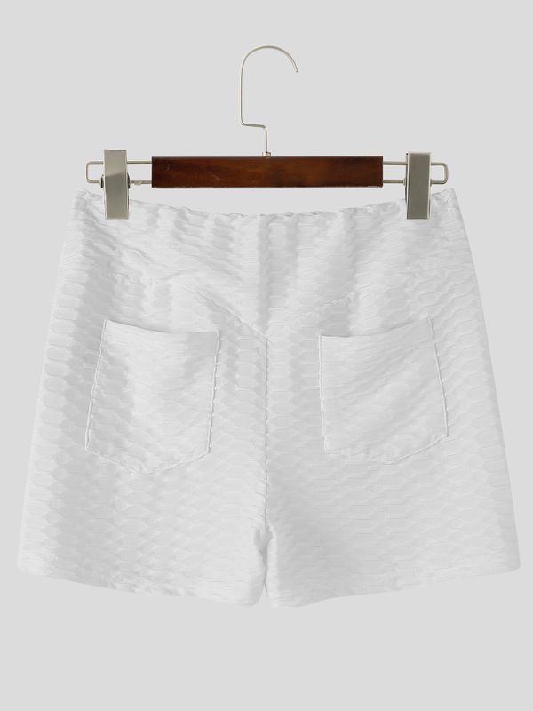 Men's Sexy Gym Textured Honeycomb Bubble Butt Lifting High Waist Back Pocket Short SKUL82417