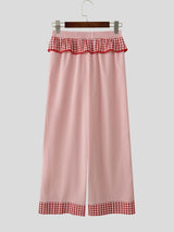 Men's Avant-Garde Gingham Patchwork V-Waist Wide-Leg Pant SKUL62083