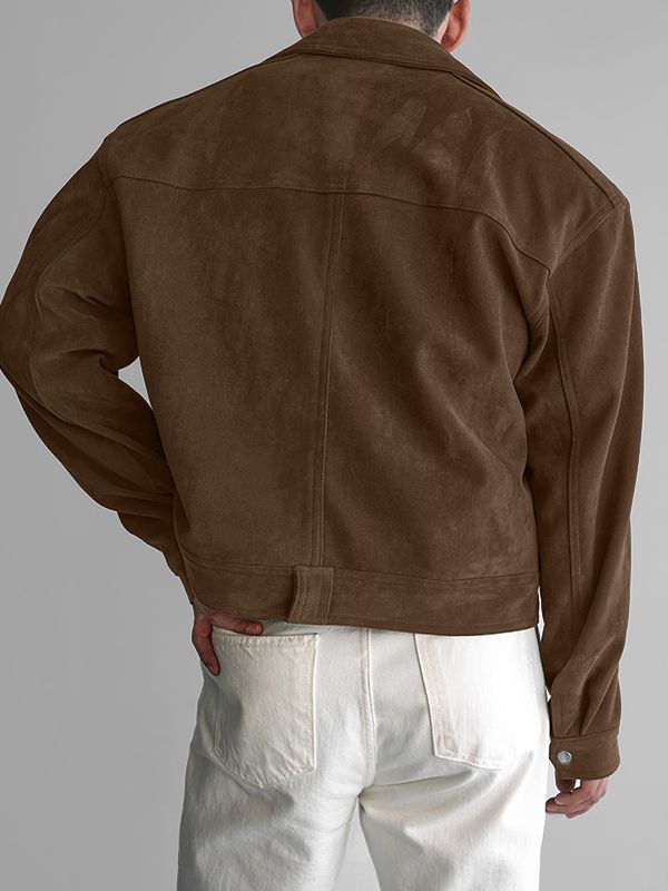 Men's Faux Suede Loose Cropped Long Sleeve Jacket SKUL33858