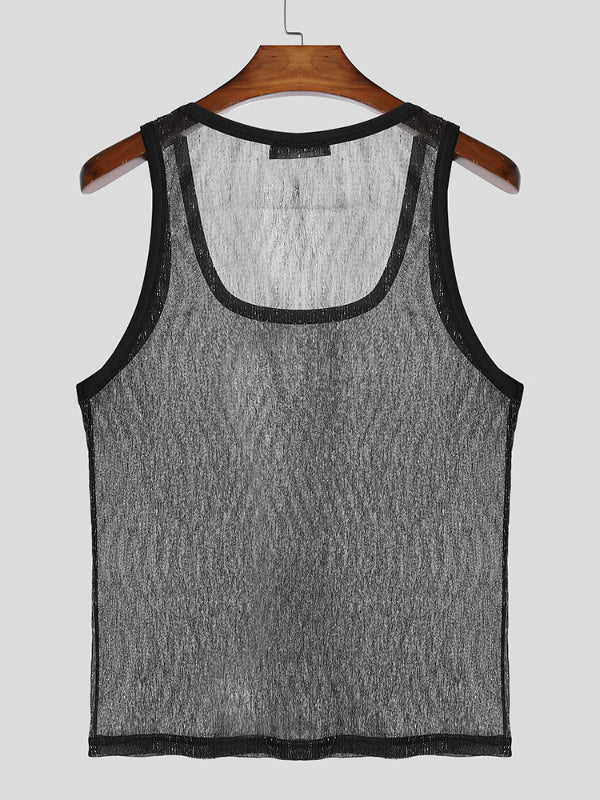 Mens Glitter Sheer Mesh Square Neck Tank SKUL14207