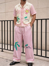 Men's Resort meets Playful Beach Illustration Striped Two Pieces Outfit SKUL71370