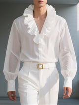 Men's Semi-Sheer Ruffled Long Sleeve Shirt SKUL30657