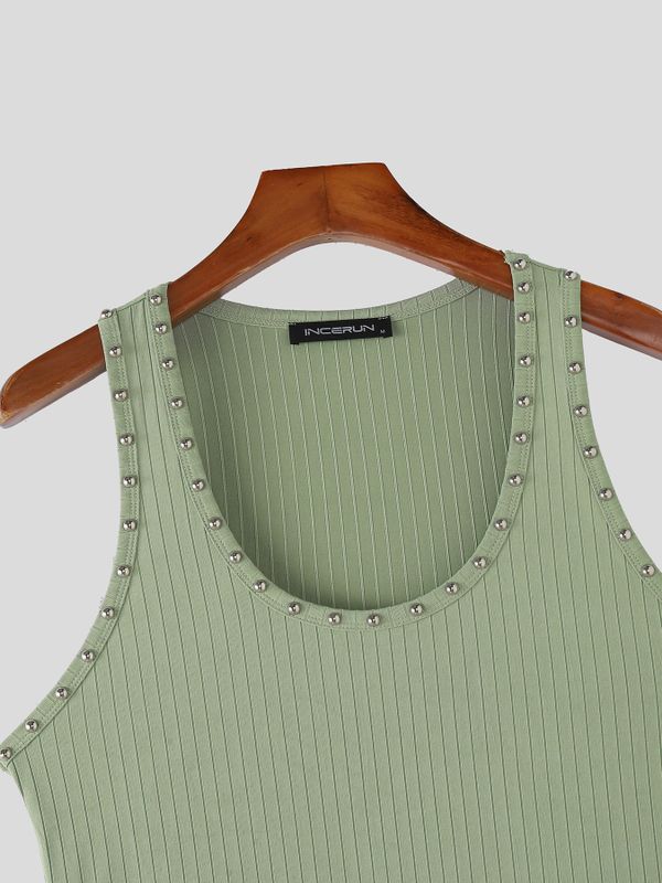 Men's Vintage Heavy Studded Eyelet O-Ring Ribbed Fitted Muscle Tank SKUL63008