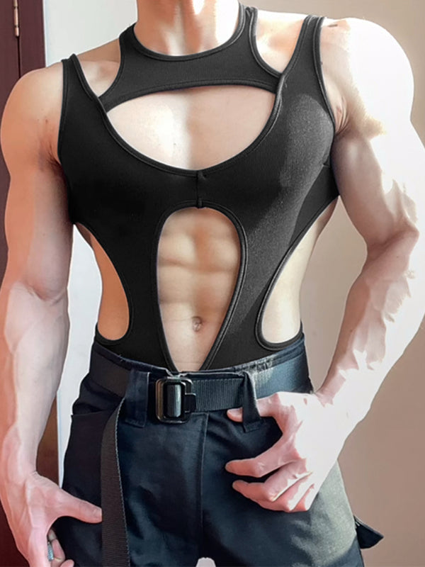 Men's Hollow Slim Fit Sleeveless Bodysuit SKUL23777