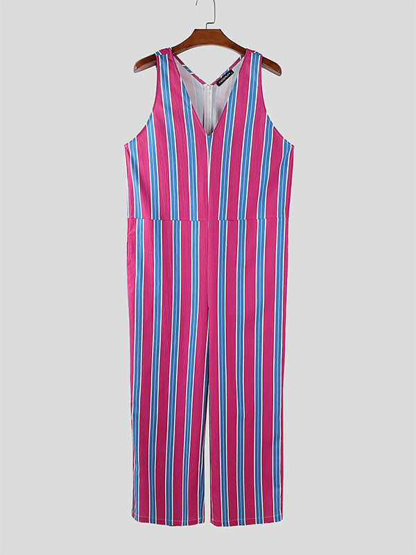 Men's Striped V-Neck Sleeveless Jumpsuit SKUL20936