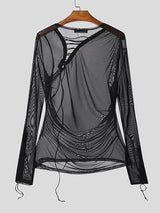 Men's Sheer Mesh Eyelet Long Sleeve T-Shirt SKUL24799