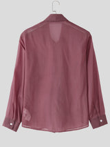 Men's Striped Lace-Up Patchwork Sheer Chiffon Long Sleeve Shirt SKUL23734