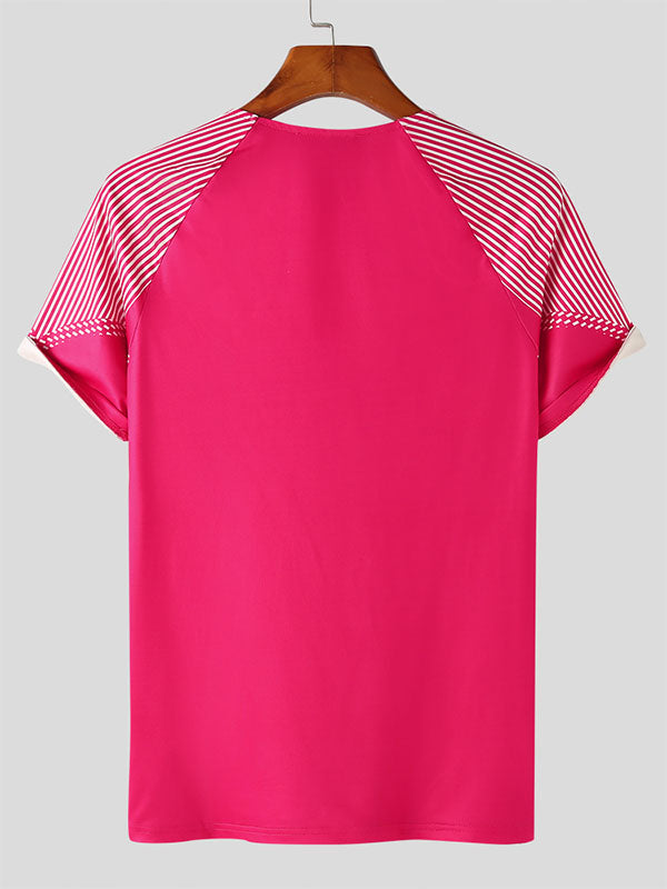 Mens Geometric Striped Print Raglan Sleeve T-Shirt SKUK11286