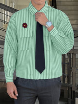 Men's Striped Tie Long Sleeve Shirt SKUL31915