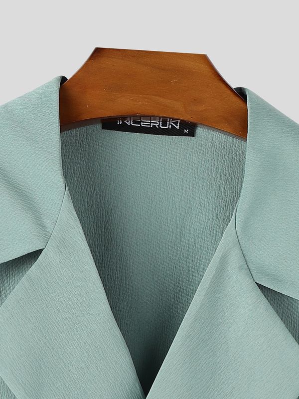 Men's Solid Color Textured Casual Short Sleeve Shirt SKUL63845