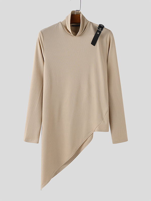 Men's Belt Patchwork Textured Long Sleeve T-Shirt SKUL26061