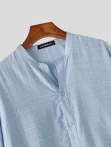 Men's Clean Casual Resort Mandarin Collar Long Sleeve Shirt SKUL79525
