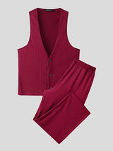 Men's Solid Color Textured Casual Two Pieces Outfit SKUL47673