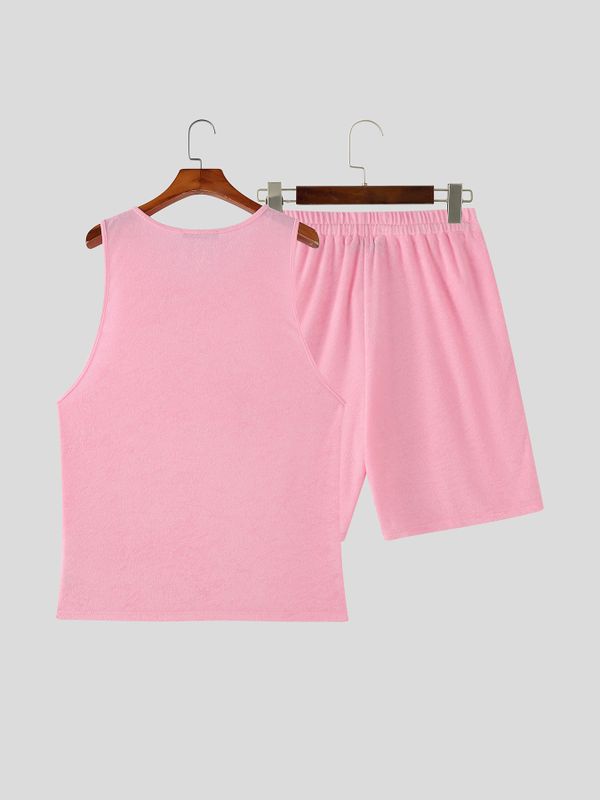 Men's Solid Color Faux Plush Two Pieces Outfit SKUL55365