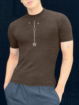 Men's Metal Pendant Patchwork Casual T-shirt SKUL42292