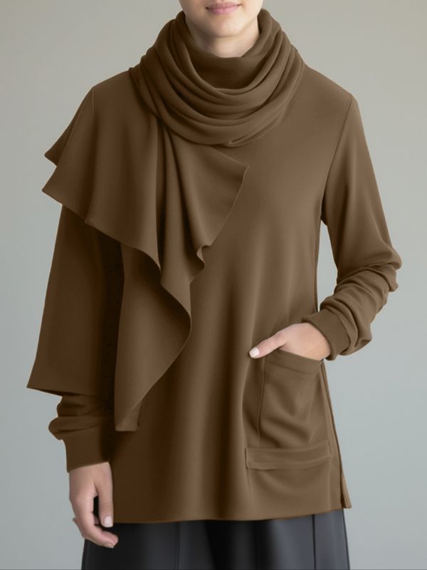 Men's Solid Scarf Neck Long Sleeve T-Shirt SKUL28489