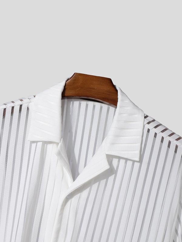 Men's Sheer Mesh Striped Short Sleeve Shirt SKUL55370