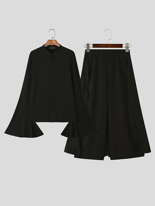 Men's Flap Split Hem Flare Sleeve Two Pieces Outfit SKUL26079