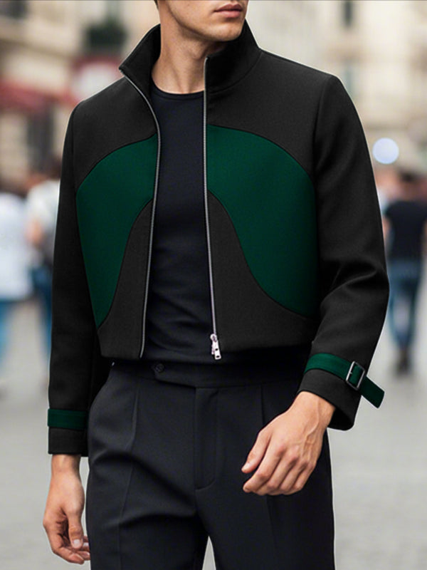 Men's Contrast Color Cropped Long Sleeve Jacket SKUL47891