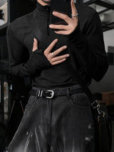 Men's Solid Color Knitted Stretch Long Sleeve T-Shirt SKUL39021