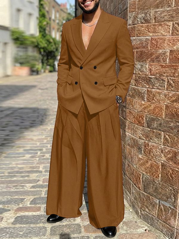 Men's Solid Color Double Breasted Two Piece Outfit SKUL50088