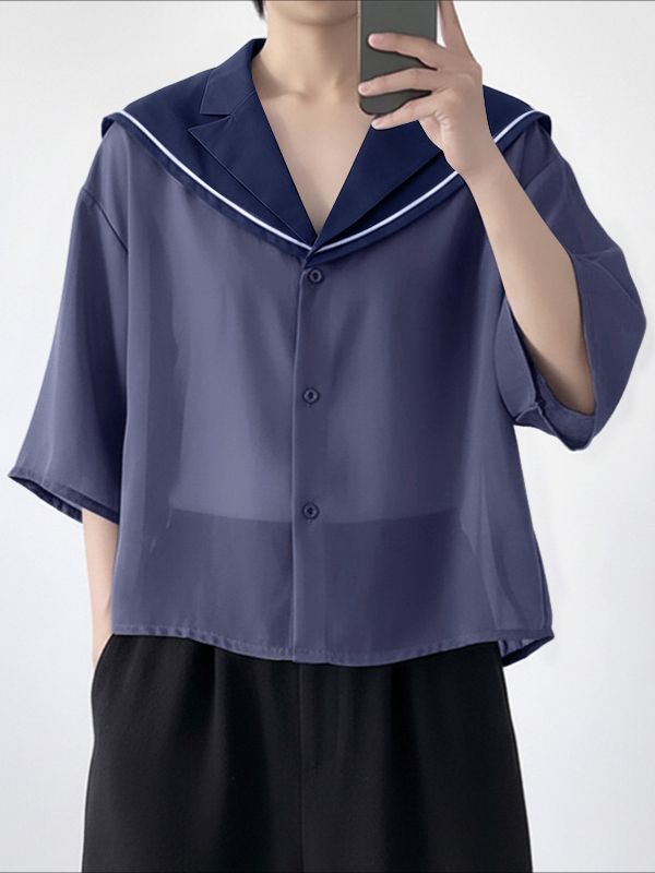 Men's Chiffon Sheer Sailor Collar Shirt SKUL39763