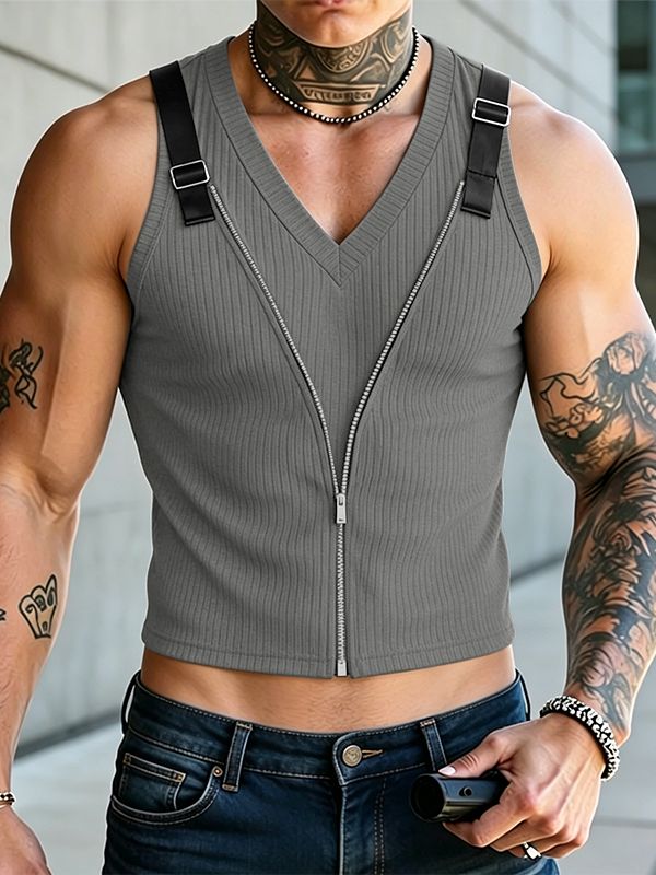 Men's Avant-Garde Ribbed Cropped Tank SKUL62154