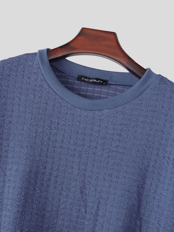 Men's Minimalist Waffle Texture Dropped Shoulder Crew Neck Two Pieces Outfit SKUL75694