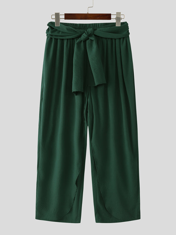 Mens Solid Color Ruched Loose Wide-Leg Pant SKUL15480