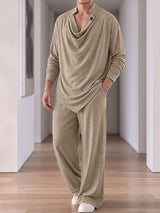Men's Zen Minimalist Art Exhibition Draped Cowl Neck Two Pieces Outfit SKUL85351