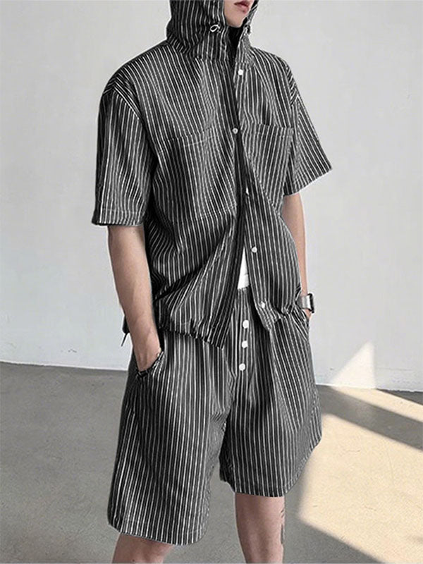Mens Striped Hooded Casual Two Pieces Outfit SKUL17852